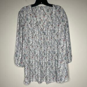 Rose Olive Top Womens 2X Floral Pintuck Flowy Boho Cottagecore Prairie Whimsical